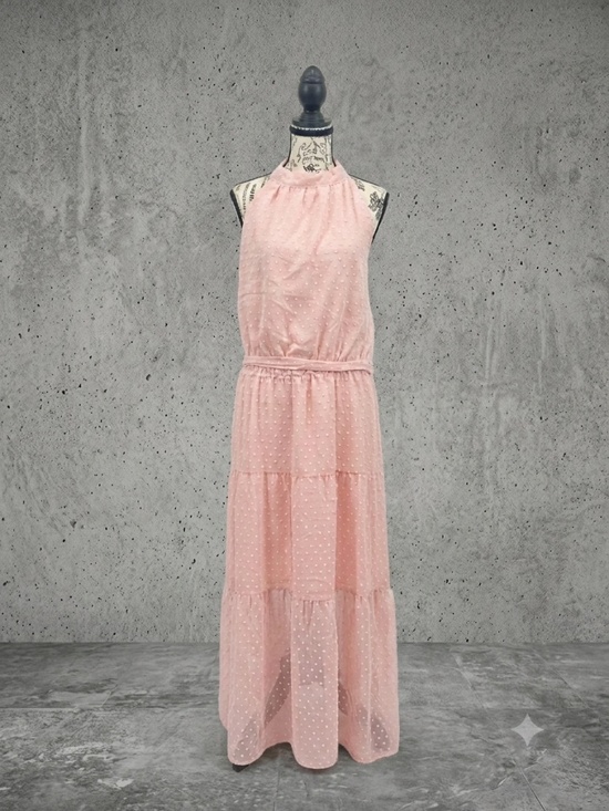 PrettyGarden Dresses & Skirts - PRETTYGARDEN NWT Pink Swiss Dot Halter Maxi Dress Tiered Boho Wedding Guest XL